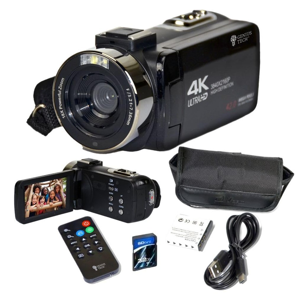 Genius Tech 4K Camera Camcorder 42MP Video Recorder Camera Support Vlogging YouTube TikTok Digital Camcorder with 3" LCD Screen,18X Digital Zoom for Adults Kids Teens Beginners