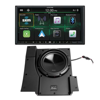 Alpine i407-WRA-JK 7" Apple CarPlay/Android Auto Car Stereo + Alpine SBV-10-WRA 300W RMS 10" Underseat Subwoofer Bundle for 2007-2018 Jeep Vehicles