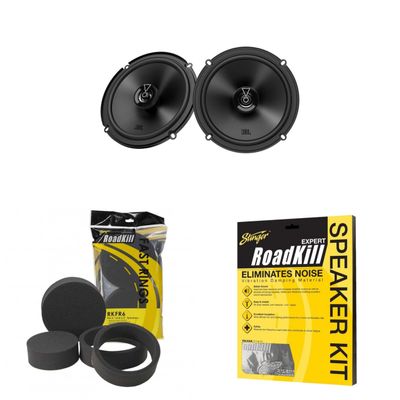 JBL CLUB-64FSL Club Series 6.5" Shallow Mount Two-Way Car Audio Speakers, Pair with RKXSK Roadkill Speaker Sound Deadening Kit 2-Peice: 1.7sq-ft Total (10 x 12) and RKFR6 Fast Rings 6" & 6.5"