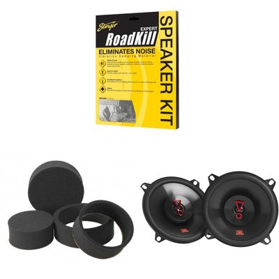 JBL Stage3527FAM Stage3 5.25" Two-Way Car Audio Speakers with RKXSK Roadkill Speaker Sound Deadening Kit & RKFR5 Fast Rings
