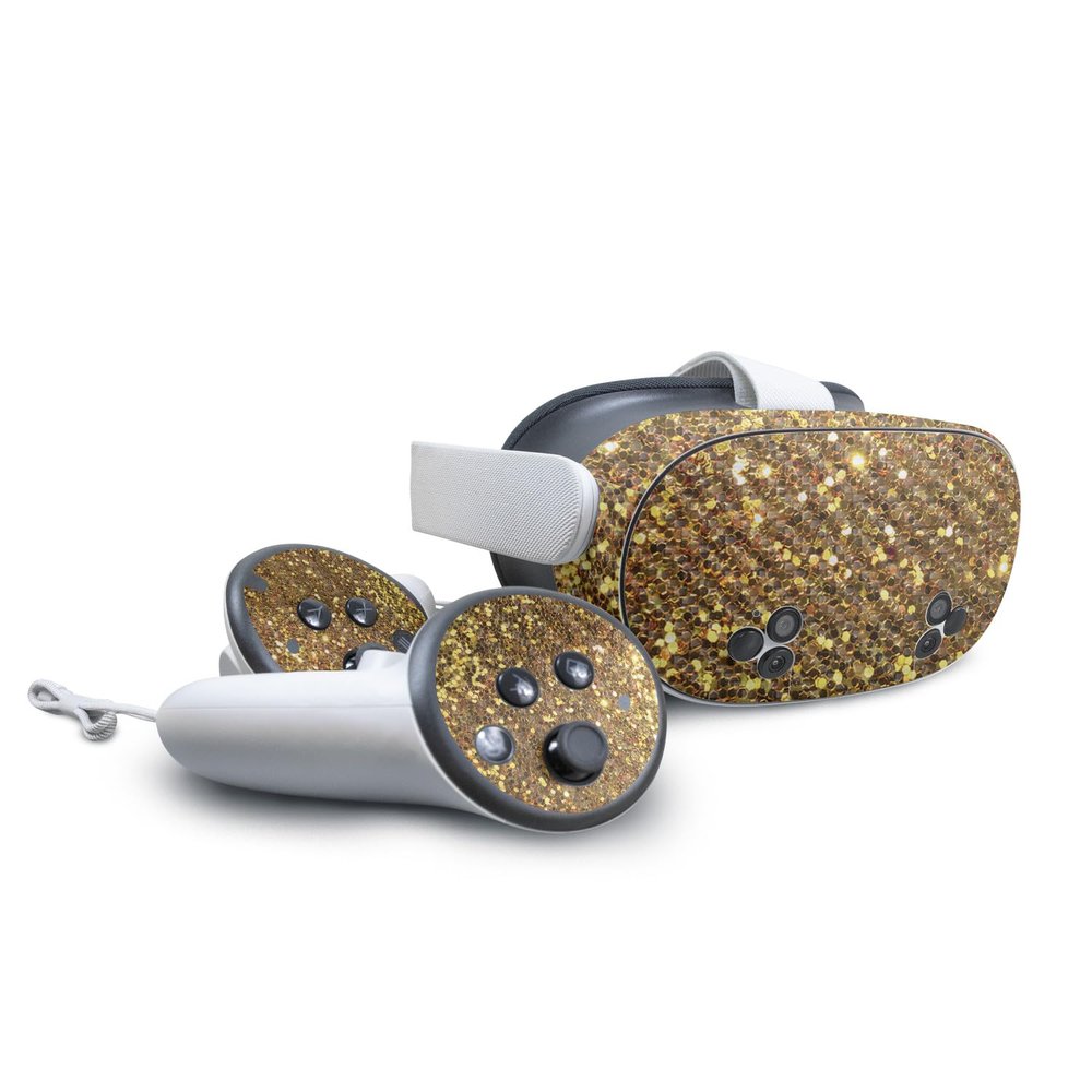 Carbon Fiber VR Skin Compatible with Meta Quest 3S - Gold Dazzle - Premium 3M Vinyl Protective Wrap Decal Cover - Easy to Apply | Crafted in The USA by MightySkins