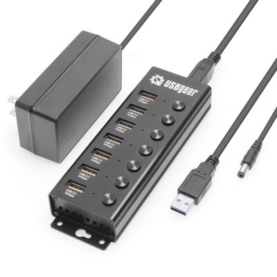 USBGear 7 Port USB Hub 3.2 Gen 2 10Gbps Charging Hub with Individual On/Off USB Ports for Laptop, PC, Desktop, 12V/4A Power Adapter with Type-A to Type-B Cable (3ft), Computer Accessories