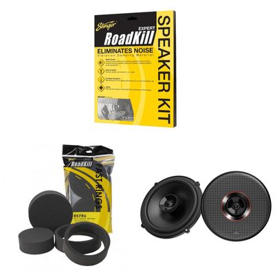 JBL CLUB-64SQ Club Series 6.5" Two-Way Premium Car Audio Speaker Speakers, Pair with RKXSK Roadkill Speaker Sound Deadening Kit 2-Peice: 1.7sq-ft Total (10 x 12) and RKFR6 Fast Rings 6" & 6.5"