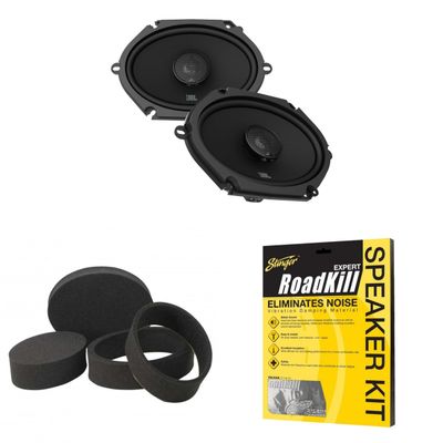 JBL STADIUM862F 6" x 8" Stadium Series Step-up Custom-Fit Car Audio Speaker System with RKXSK Roadkill Speaker Sound Deadening Kit 2-Peice: 1.7sq-ft Total (10 x 12) and RKFR5768 Fast Rings 5x7 &