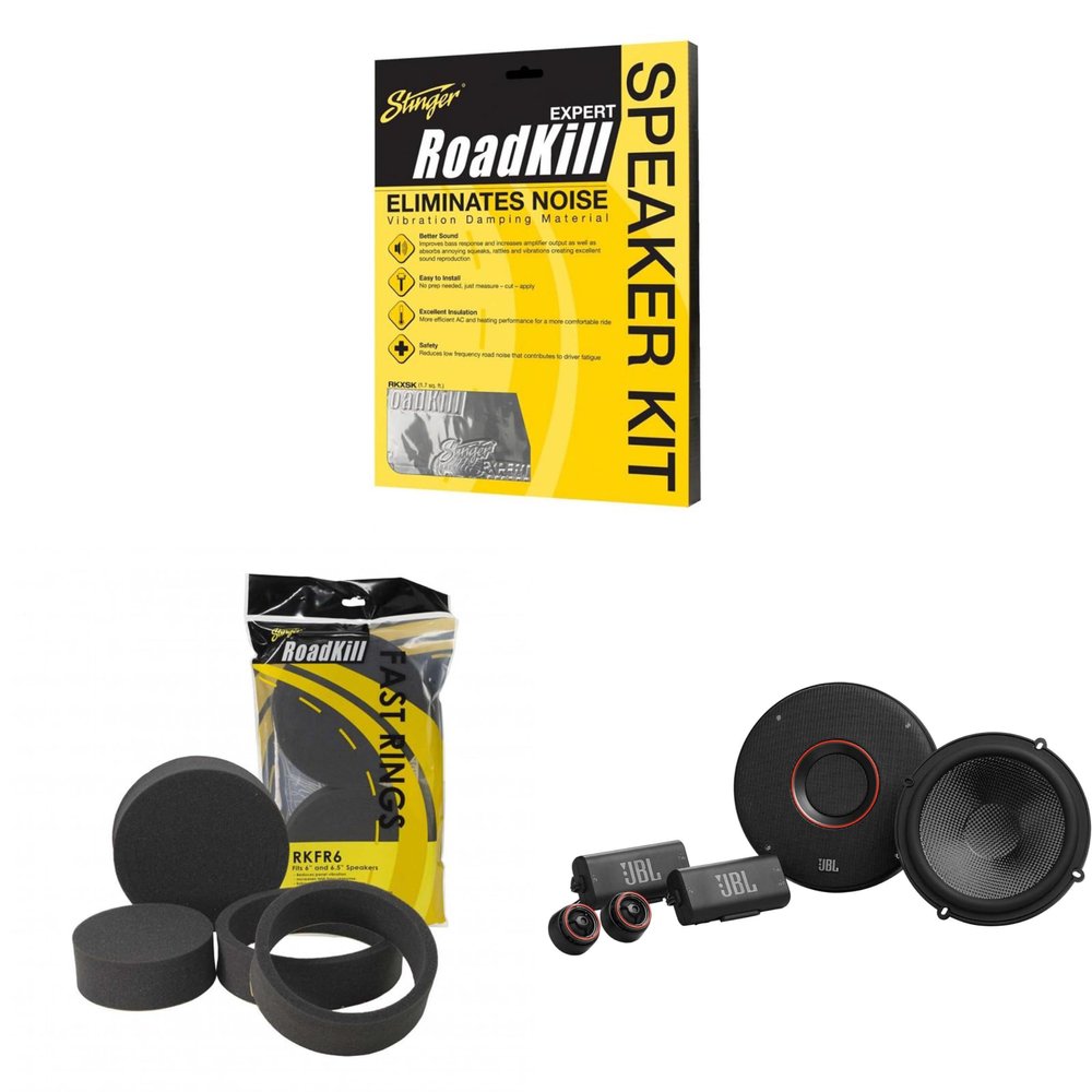 JBL CLUB-64CSQ Club Series 6.5" Premium Component Speakers, Pair with RKXSK Roadkill Speaker Sound Deadening Kit 2-Peice: 1.7sq-ft Total (10 x 12) and RKFR6 Fast Rings 6" & 6.5"