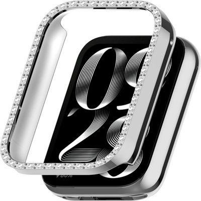 Bling Case for Xiaomi Smart Band 9 Pro, Hard Bumper Case with Crystal Diamonds, Shockproof Women Protective Cover for Xiaomi Mi Band 9 Pro, without Screen Protector (Silver)