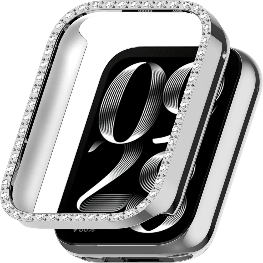 Bling Case for Xiaomi Smart Band 9 Pro, Hard Bumper Case with Crystal Diamonds, Shockproof Women Protective Cover for Xiaomi Mi Band 9 Pro, without Screen Protector (Silver)