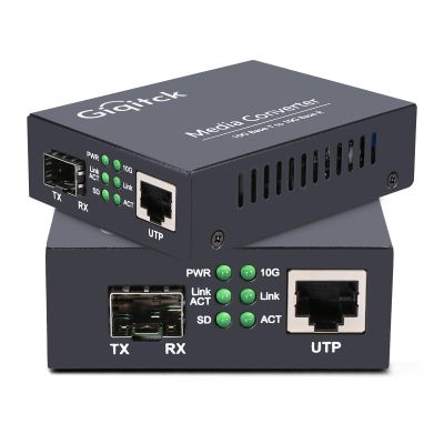 10G Medi Converter Standard Size, 1x 100M/1G/2.5G/5G/10GBase-T RJ45 to 1x 10GBase-X SFP+ Slot, 10Gigabit Copper UTP Ethernet 10 Gbps Gbit Fiber Optic Converter - 2pcs