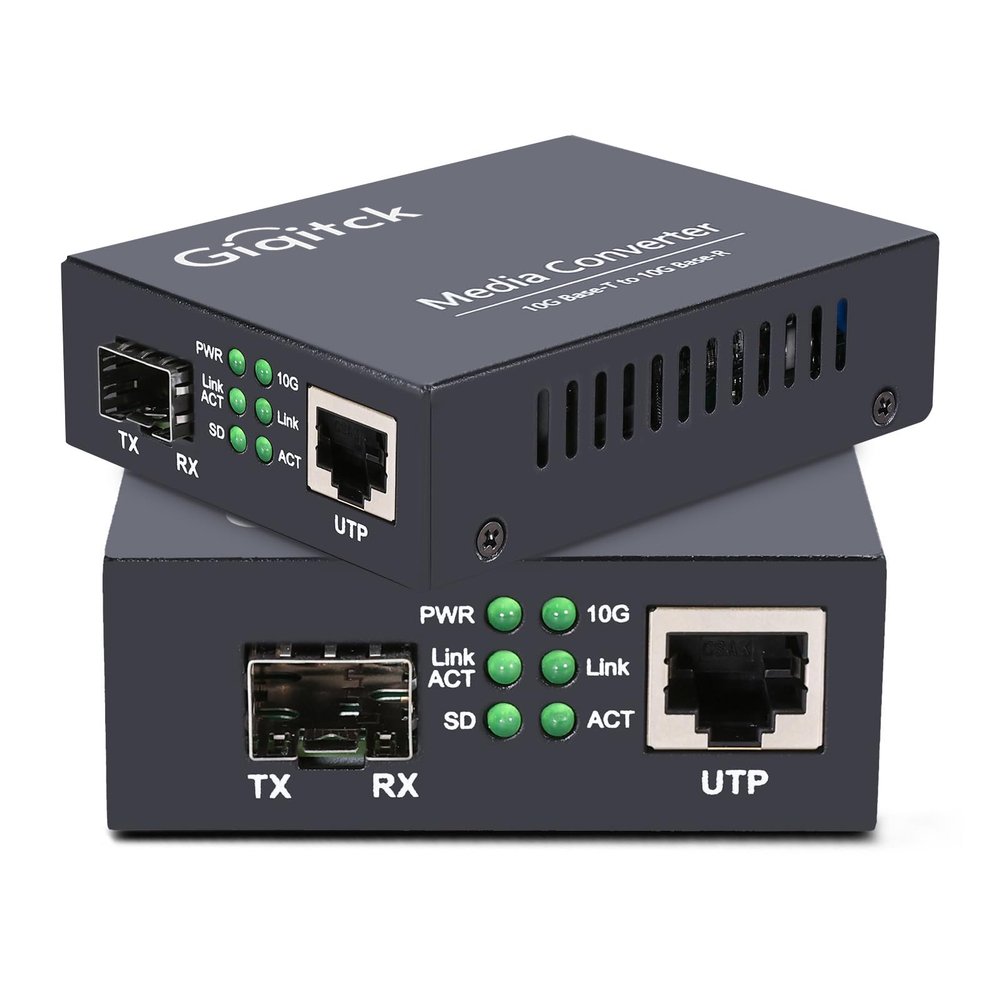 10G Medi Converter Standard Size, 1x 100M/1G/2.5G/5G/10GBase-T RJ45 to 1x 10GBase-X SFP+ Slot, 10Gigabit Copper UTP Ethernet 10 Gbps Gbit Fiber Optic Converter - 2pcs