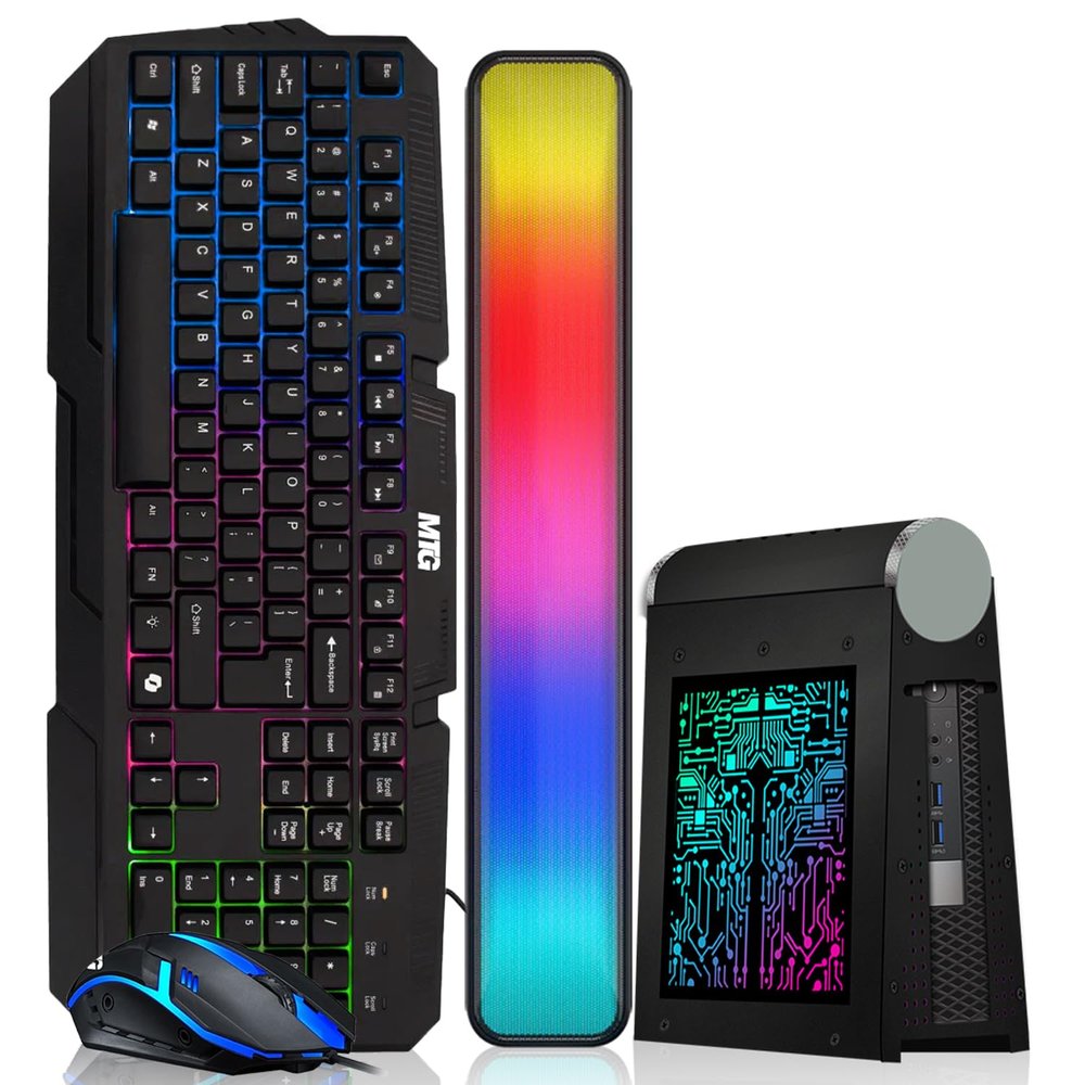 TechMagnet CyberCube Mini PC Bundle Intel Core i7 6th Gen, 32GB RAM, 2TB SSD, RGB Keyboard with Copilot, RGB Mouse, Soundbar, WiFi+Bluetooth, Windows 11 Pro (Renewed)