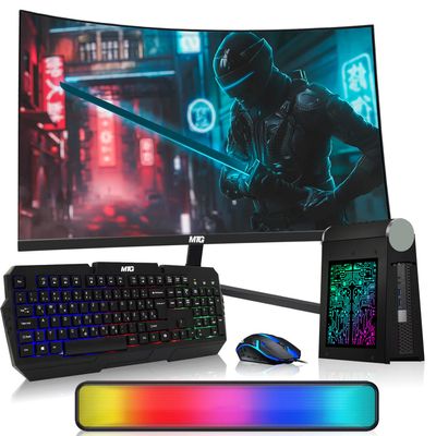 TechMagnet CyberCube Mini PC Bundle  Intel Core i7 4th Gen, 16GB RAM, 512GB SSD, 27 Inch Curved Monitor, RGB Keyboard with Copilot, RGB Mouse, Soundbar, WiFi+Bluetooth, Windows 11 (Renewed)