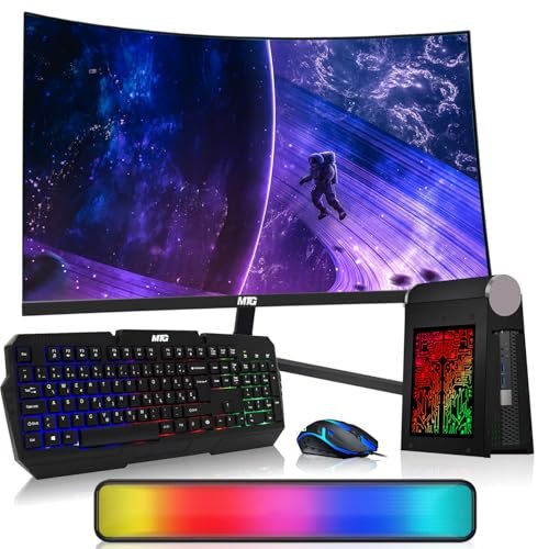 TechMagnet CyberCube Mini PC Bundle  Intel Core i7 6th Gen, 16GB RAM, 512GB SSD, 24 Inch Curved Monitor, RGB Keyboard with Copilot, RGB Mouse, Soundbar, WiFi+Bluetooth, Windows 11 (Renewed)