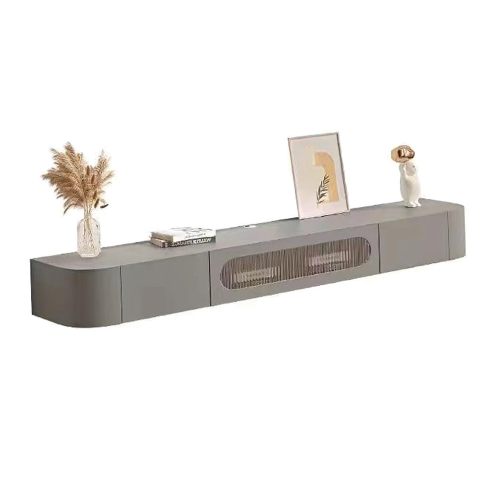 Bubinblau Floating TV Stand, Wall-Mounted TV Cabinet, Floating Shelves with Drawers and Door, Media Console Shelves, for Living Room Storage,Gray,140cm