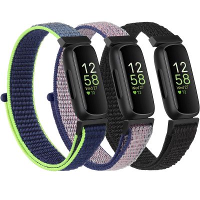 3 Pack Nylon Band Compatible with Fitbit Inspire 3 Bands Women Men, Soft Loop Straps Replacement Wristband for Fitbit Inspire 3 Smartwatch (Black/Midnight Blue/Neon Lime)
