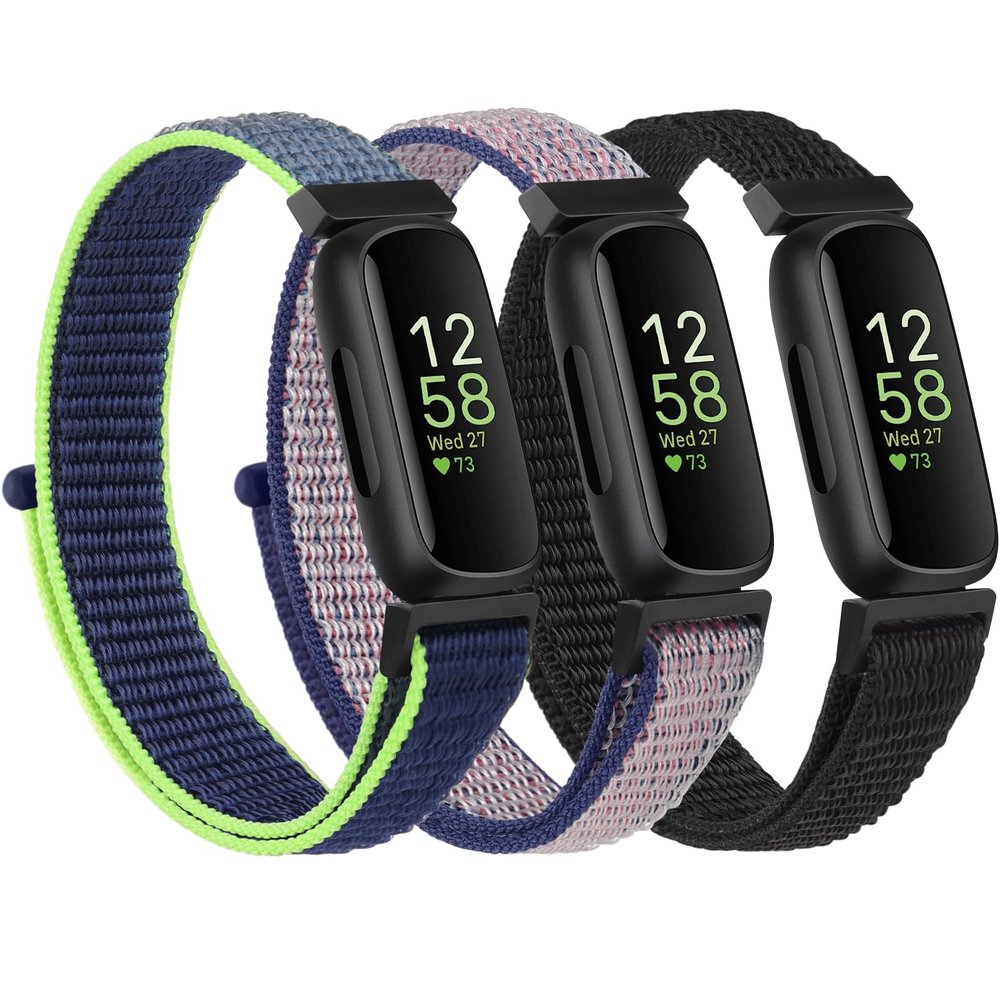 3 Pack Nylon Band Compatible with Fitbit Inspire 3 Bands Women Men, Soft Loop Straps Replacement Wristband for Fitbit Inspire 3 Smartwatch (Black/Midnight Blue/Neon Lime)