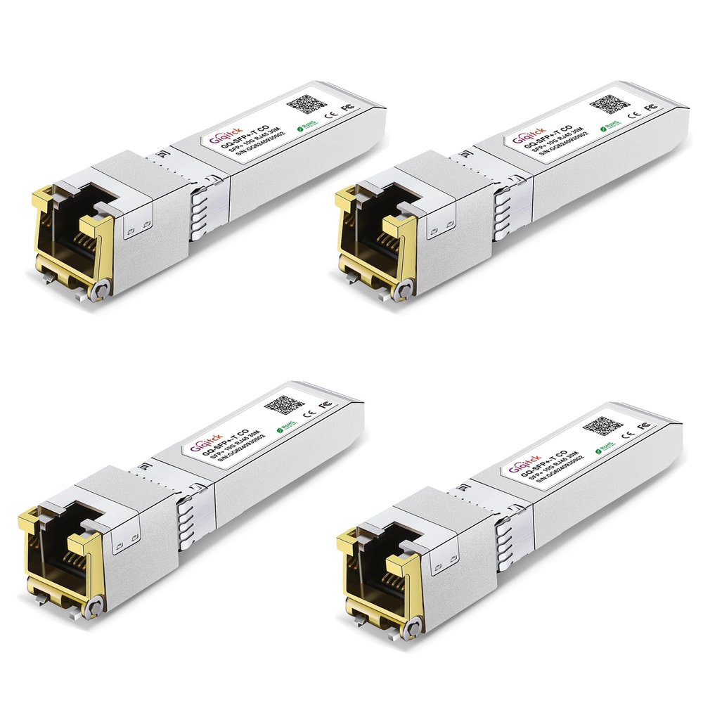 SFP+ to RJ45 10GBase-T Module, 1.25G/2.5G/5G/10G Copper SFP to Ethernet Networking Transceiver for Cisco SFP-10G-T-S, Ubiquiti UniFi UF-RJ45-10G, Meraki, Supermicro and More, up to 30m,4pcs