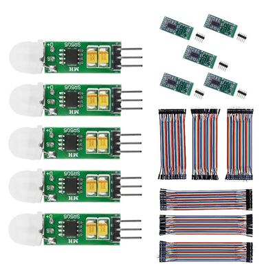 Bundle of 5pcs HC-SR505 Micro Body Sensing Module PIR Motion Detector Sensor + 240pcs Breadboard Jumper Wires Cable Kit + 5pcs RCWL-0516 RCWL 0516 Microwave Radar Sensor