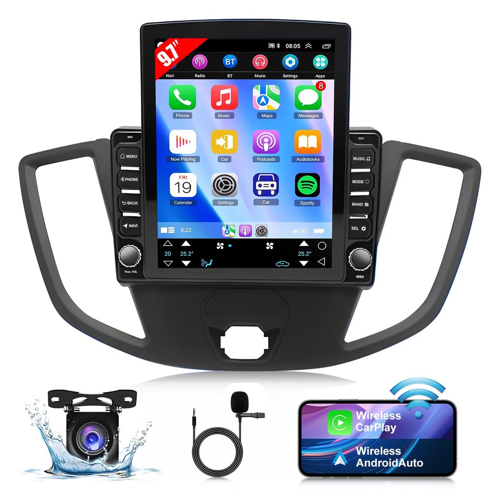 9.7 inch Car Stereo Radio for Ford Transit 2013 2014 2015 2016 2017 2018 2019, Android 14 Touchscreen Car Radio Stereo with CarPlay Android Auto GPS Navi Bluetooth WiFi SWC FM DSP Backup Camera Mic