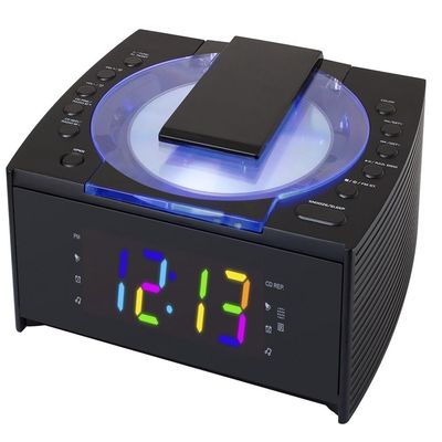HANNLOMAX HX-336CD CD Player with Alarm Clock Radio, 1.2" RGB LED Display, Bluetooth, Digital Clock with Dual Alarm, Aux-in, AC Operation only. (Black)