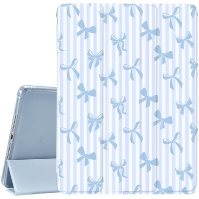 JOYLAND Blue Pad Case for iPad mini 7 (A17 Pro) 2024/Mini 6 2021-8.3 Inch,with Pencil Holder-Auto Wake/Sleep,Stripes&Blue Bow Pattern Anti-Scratch Shockproof Premium Folio Stand Case