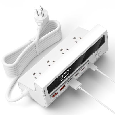 10-in-1 USB Charging Station, 4 Outlets Power Strip with 6 USB, 5 FT Long Extension Cord, 45 Flat Plug, 20W Fast Mulit Charging Station for Home Office Travel Plug Extension Outlet (White)