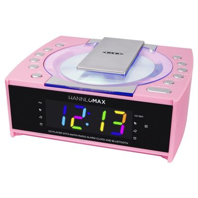 HANNLOMAX HX-336CD CD Player with Alarm Clock Radio, 1.2" RGB LED Display, Bluetooth, Digital Clock with Dual Alarm, Aux-in, AC Operation only. (Pink)