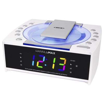 HANNLOMAX HX-336CD CD Player with Alarm Clock Radio, 1.2" RGB LED Display, Bluetooth, Digital Clock with Dual Alarm, Aux-in, AC Operation only. (White)
