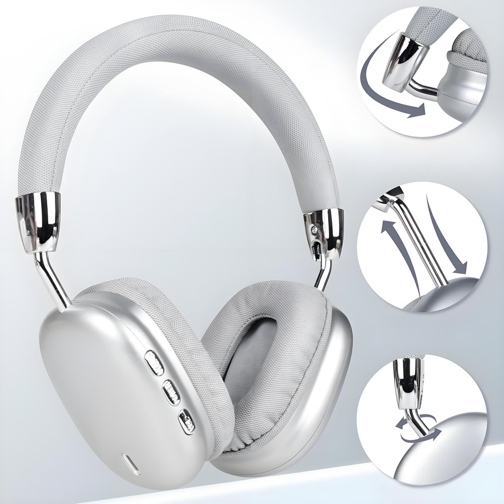 BEVCEFCC Over Ear Bluetooth Headphones, Foldable Headphones Wireless, Comfortable Fit, Foldable Lightweight Headset, Bluetooth Headphones with Microphone for Phone PC Travel (Silver)