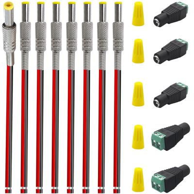 8PCS 5A DC Power Cable Jack Plug Adapter Male Connector 5.5mm x 2.1mm Barrel Socket with 18AWG Wire for CCTV Security Camera DVR DIY Toys 5PCS 12V DC Female Connector Plug Wiring Cap