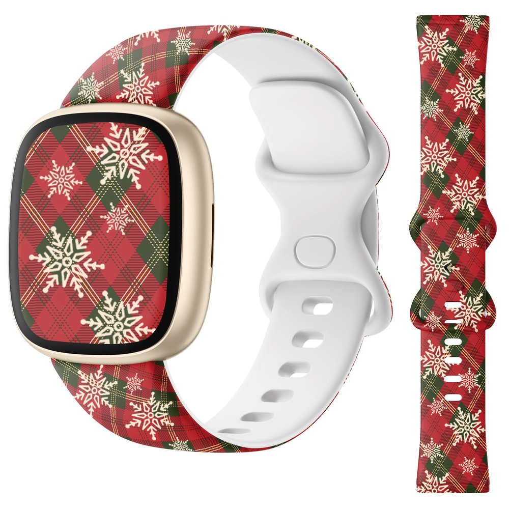 Christmas Sport Band Compatible with Fitbit Versa 4 Bands/Versa 3 Bands & Sense 2/Sense Bands for Women Men, Soft Strap Accessories for Fitbit Sense/Sense 2/Versa 4/Versa 3 Watch,Plaid Snowflakes
