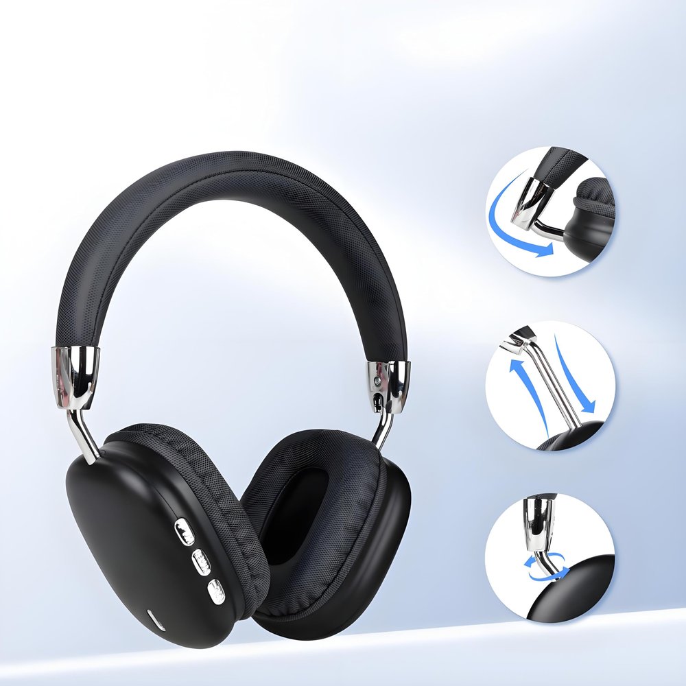BEVCEFCC Over Ear Bluetooth Headphones, Foldable Headphones Wireless, Comfortable Fit, Foldable Lightweight Headset, Bluetooth Headphones with Microphone for Phone PC Travel (Black)
