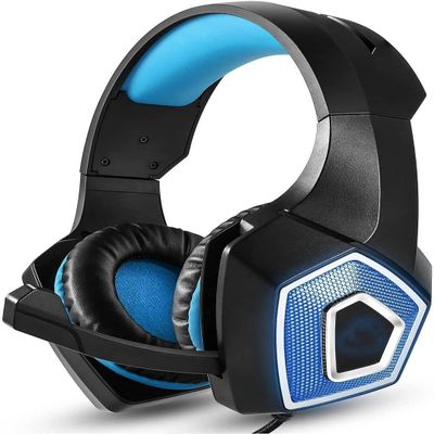 HOUDISAM Noise Canceling Overhead Headphones with Mic for Phone-Call and Gaming(Blue)