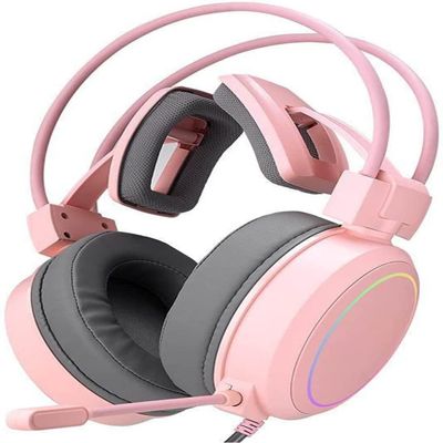 HOUDISAM Over-Ear Headphones with Microphone, Lightweight Foldable & Portable Stereo Bass Headphones(Pink)