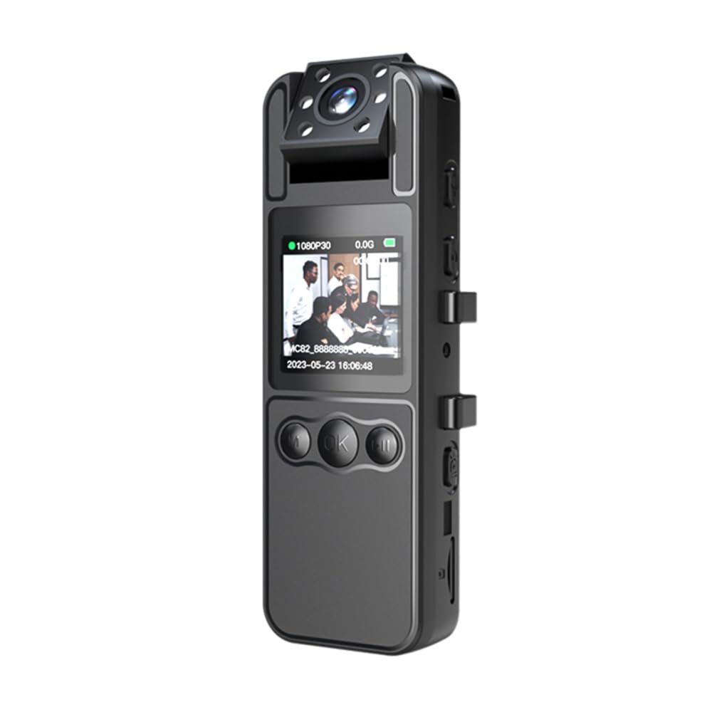 Camnoon 1080P Body Camera with Audio and Video Recording Wearable Body Cam Mini Webcam 180 Rotatable Lens IR Night Vision One-Key Alarm for Law Enforcement Delivery Personal Traveling