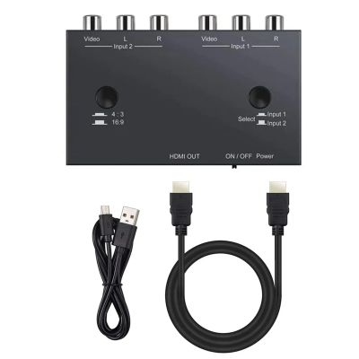 2 Port AV to HDMI Converter, Dual RCA to HDMI Adapter, for VCR DVD Player, TV and Projector, Plug and Play