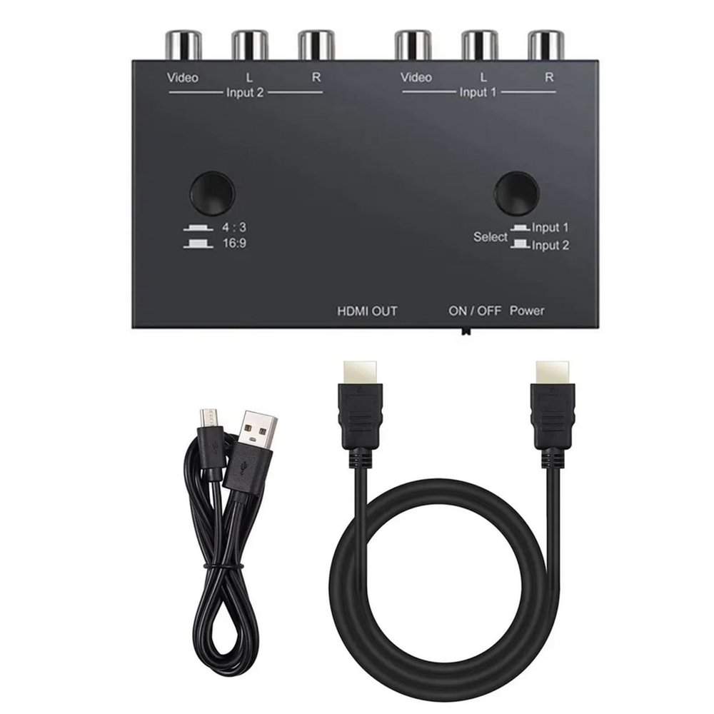 2 Port AV to HDMI Converter, Dual RCA to HDMI Adapter, for VCR DVD Player, TV and Projector, Plug and Play