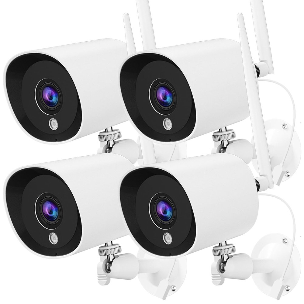 4-Pack 2K Wireless Outdoor Security Camera 3MP IP66 Waterproof Camera with Night Vision, Motion Detection, Cloud Storage, Alexa & Google Assistant Compatible