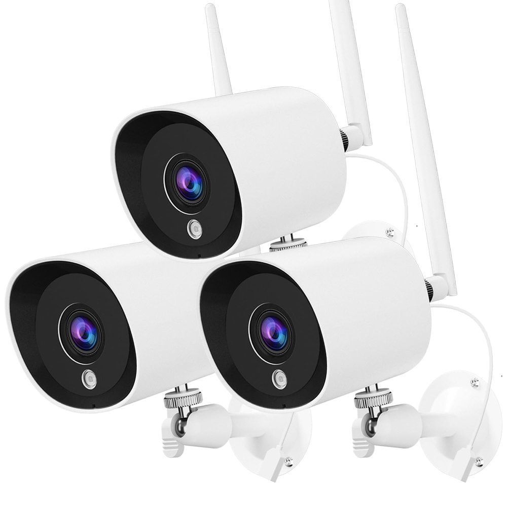 3-Pack 2K Wireless Outdoor Security Camera  3MP IP66 Waterproof Camera with Night Vision, Motion Detection, Cloud Storage, Alexa & Google Assistant Compatible
