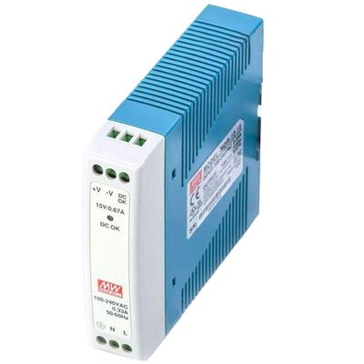 DynMach MDR-10-15 15V 0.67A DIN Rail Power Supply - 10W Low Power, High Efficiency AC/DC Converter for Cost-Sensitive Applications - Ideal for Small Systems and Instrumentation