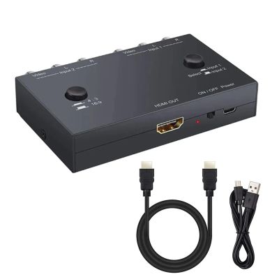 2 Port RCA to HDMI Converter, Dual AV to HDMI Converter, Plug and Play, for VCR DVD Player, TV and Projector