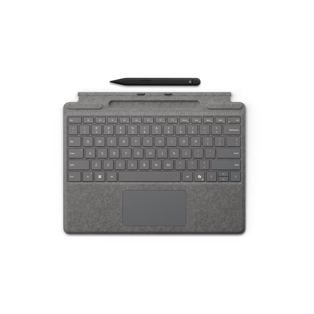 Microsoft Surface Pro Keyboard with Pen Storage and Slim Pen 2, for Surface Pro 11, 9 and 8, Instant Copilot, 4,096 Pressure Levels, Zero Force Inking, Alcantara Material, Magnetic, Platinum