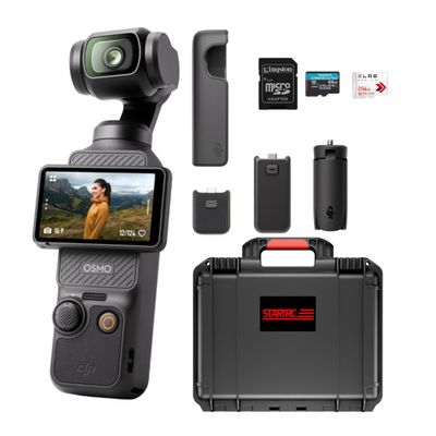 DJI Osmo Pocket 3 with 256GB MicroSD Card and Waterproof Hard Carry Case Bundle - Action Camera with 1-Inch CMOS & 4K/120fps 2-Inch Rotatable Screen (3 Items)