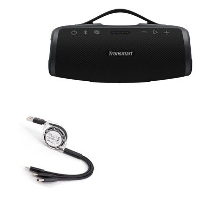 BoxWave Cable Compatible with Tronsmart Mirtune S100 Portable Outdoor Speaker - AllCharge miniSync, Retractable, Portable USB Cable - Jet Black