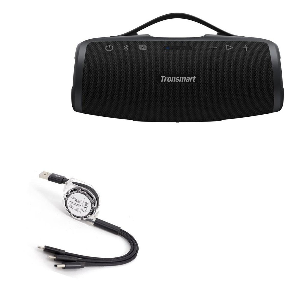 BoxWave Cable Compatible with Tronsmart Mirtune S100 Portable Outdoor Speaker - AllCharge miniSync, Retractable, Portable USB Cable - Jet Black