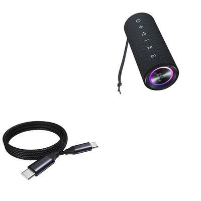 BoxWave Cable Compatible with Tronsmart Mirtune C2 Portable Outdoor Speaker - DirectSync PD Cable (3ft) - USB-C to USB-C (100W), Type C Braided Charge and Fast Sync - Jet Black