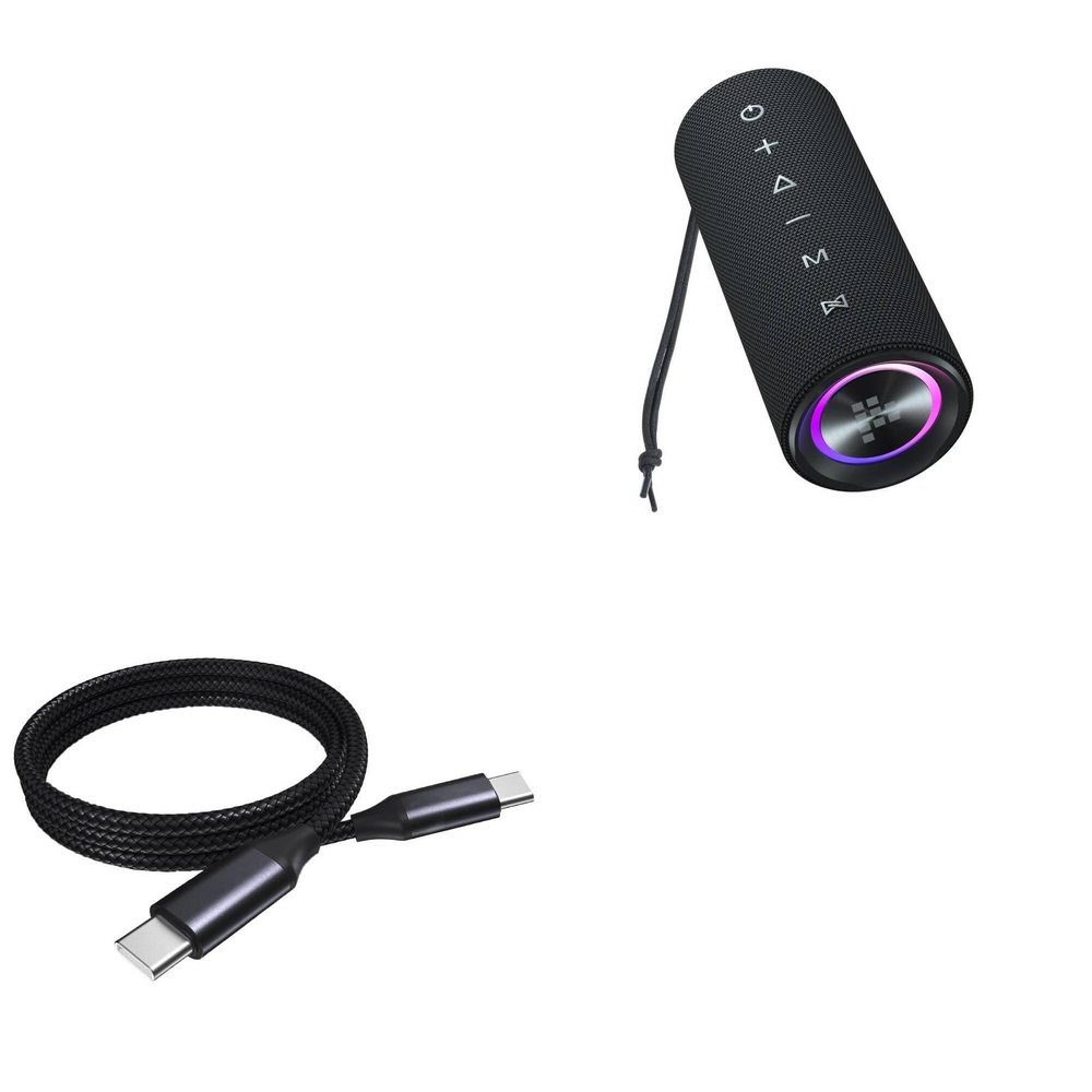 BoxWave Cable Compatible with Tronsmart Mirtune C2 Portable Outdoor Speaker - DirectSync PD Cable (3ft) - USB-C to USB-C (100W), Type C Braided Charge and Fast Sync - Jet Black