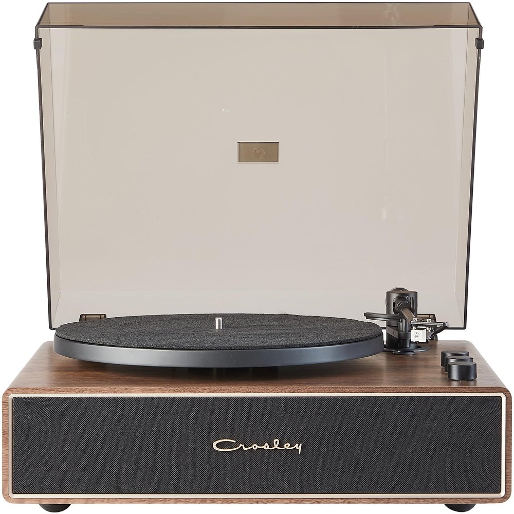 Crosley CR6046A-WAGL Stave 2-Speed Bluetooth Record Player Turntable with Built-in Speakers, Walnut
