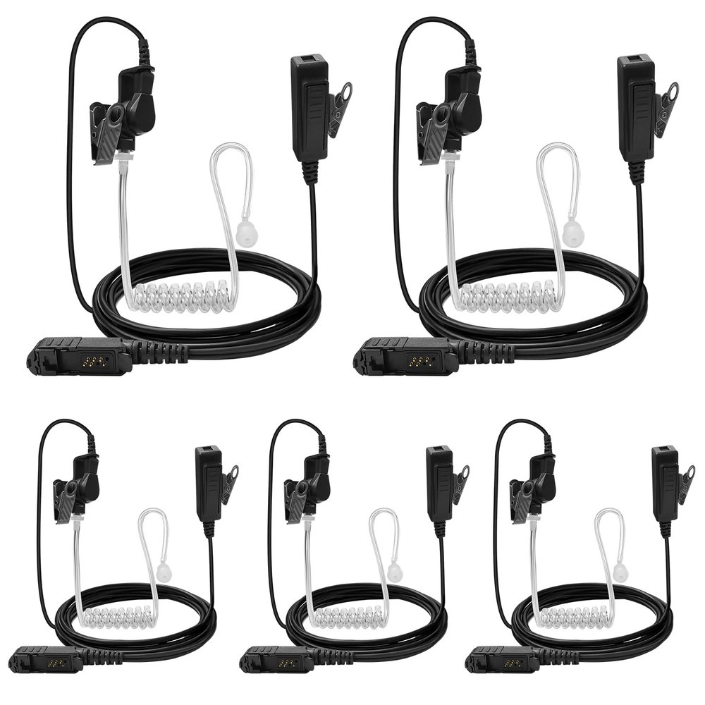 5 Pack XPR3300e XPR3500e 2-Wire Covert Acoustic Tube Surveillance Earpiece with Big PTT Mic for Motorola Two Way Radio XPR3500 XPR3000 XPR3300 dp2400 XIR DP DEP MTP Series Walkie Talkie