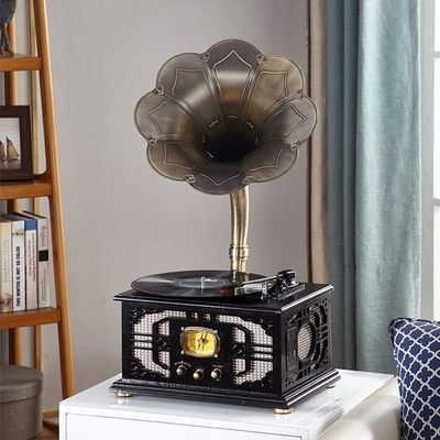 Black Retro Vintage Phonograph Record Player Multifunction Old Radio Stereo Subwoofer Ornaments Turntables Gift Ornaments 38 * 30 * 74cm,