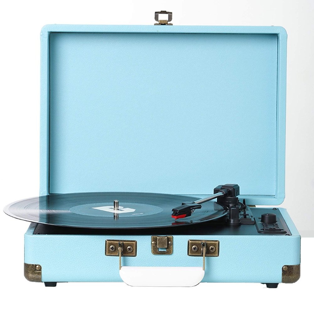 3 Speed Suitcase Turntable with Speakers Portable Vinyl Record Player with RCA Audio Output and AUX Audio Input,Support 7/10/12 Inch Record, 33/45/78rpm Speed,